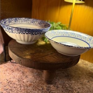 HiMARK Italy Blue Splatter Ceramic Serving Bowls Set Two-Piece 10in 9in Round